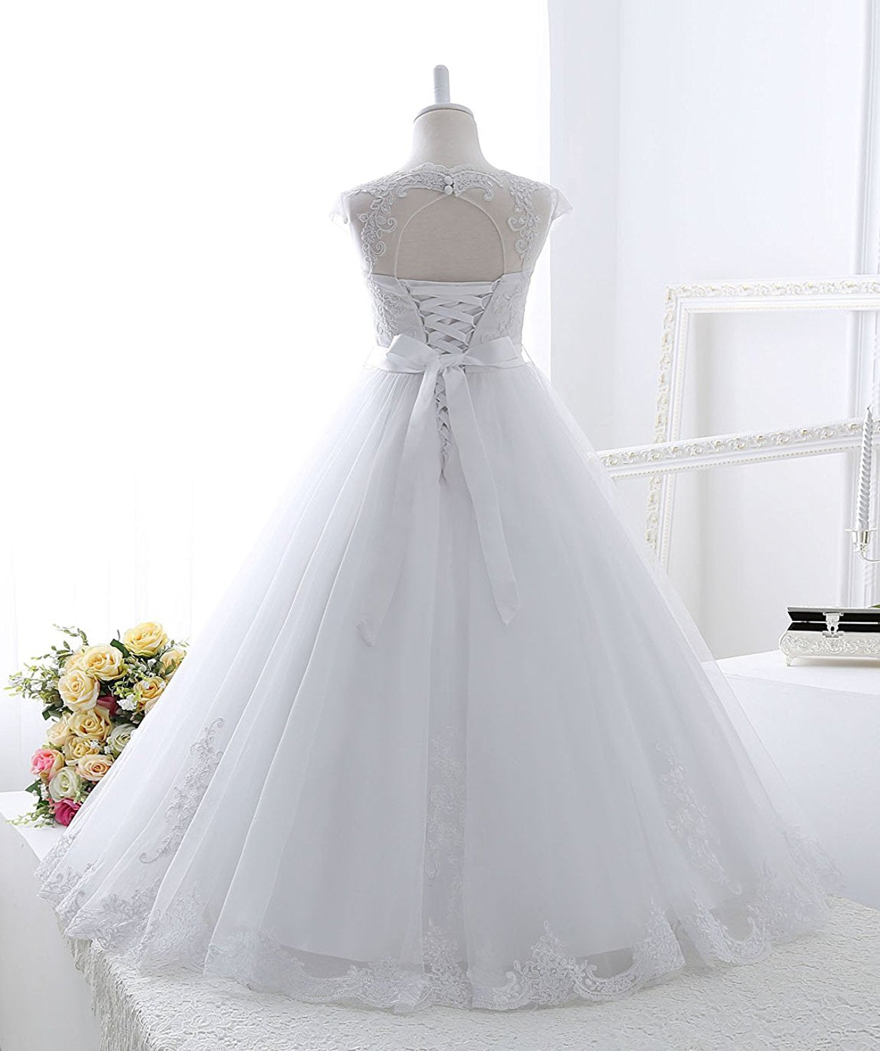 Tulle First Communion Dress Flower Girl Dress for Wedding Lace Up A line Puffy Appliques Girl Prom Dress