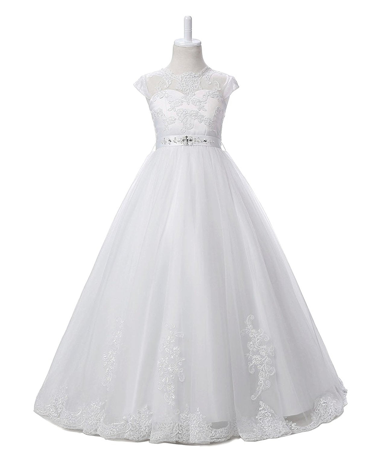 Tulle First Communion Dress Flower Girl Dress for Wedding Lace Up A line Puffy Appliques Girl Prom Dress