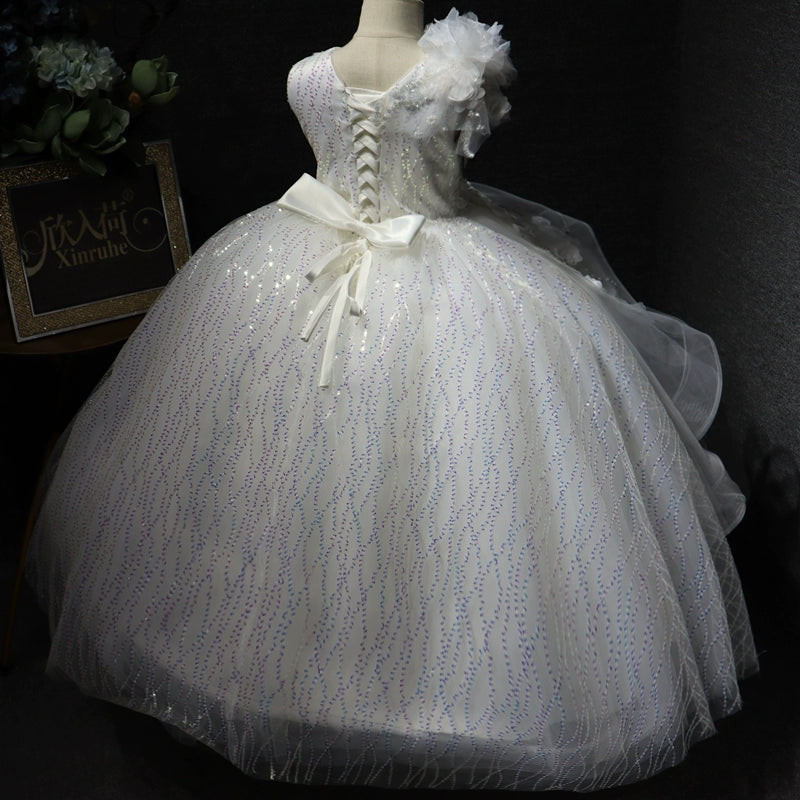 Flower Girl Dresses Lace Applique Kids Tulle Layered Floral Pageant Gowns for Weddings First Communion Dresses