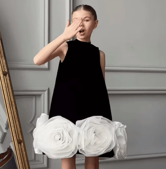 Satin Flower Girl Dress Knee Length Short First Communion Dresses for Girls Kids handmade flower Princess Birthday Gowns