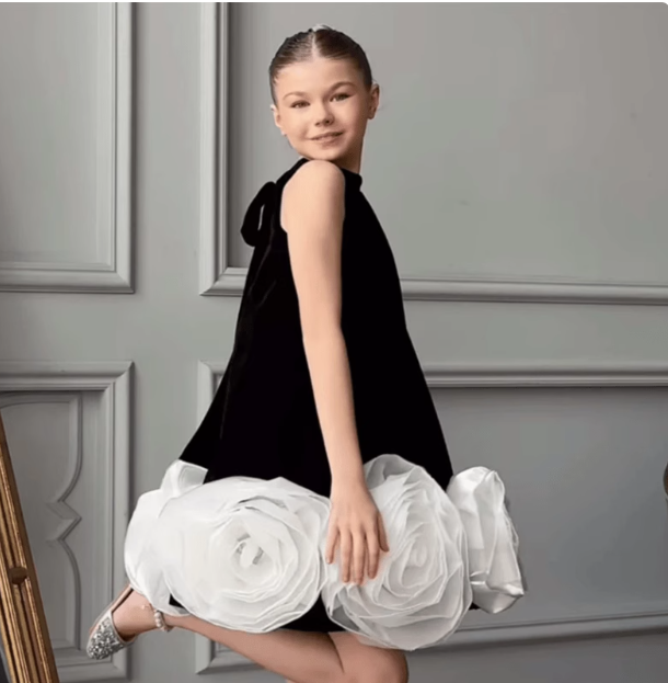 Satin Flower Girl Dress Knee Length Short First Communion Dresses for Girls Kids handmade flower Princess Birthday Gowns