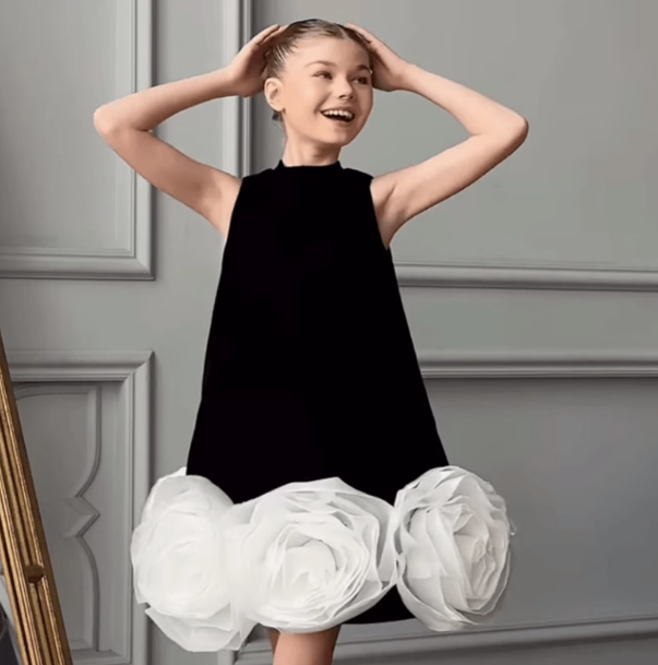 Satin Flower Girl Dress Knee Length Short First Communion Dresses for Girls Kids handmade flower Princess Birthday Gowns