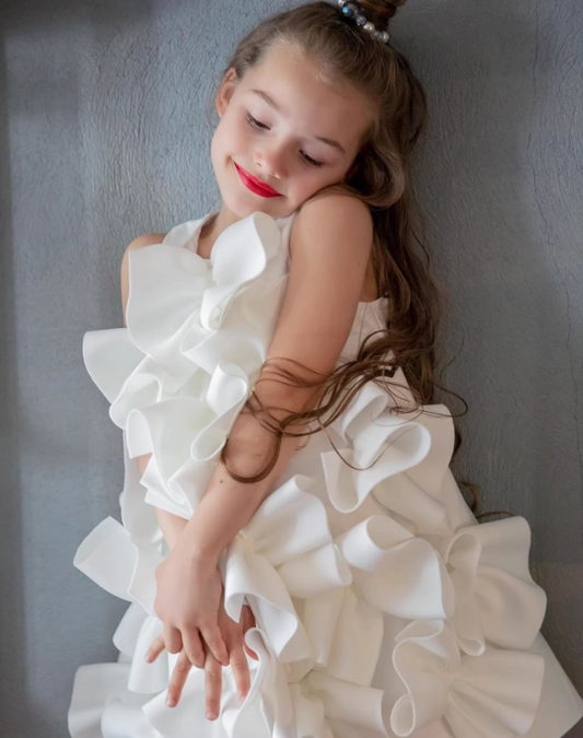Pageant Dresses for Girls Satin Ruffles Poof Party Dress for Girls Ball Gown