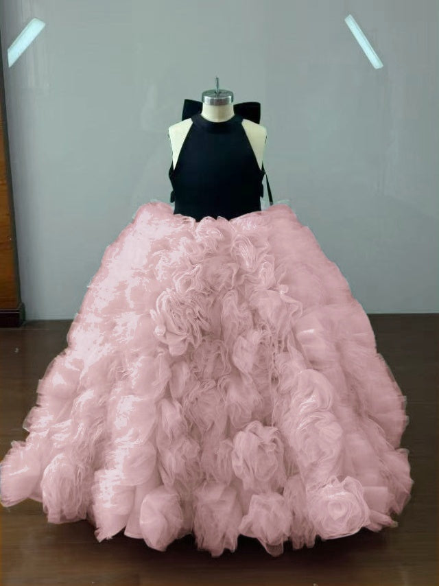 Tulle Flower Girl Dresses for Wedding Kids High Neck Princess Dress Girls Prom Party Ball Gown