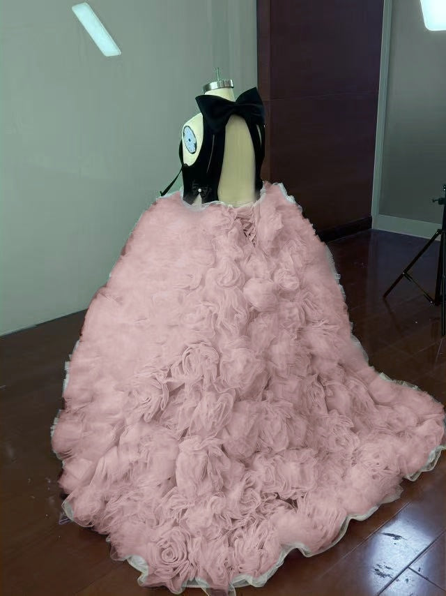 Tulle Flower Girl Dresses for Wedding Kids High Neck Princess Dress Girls Prom Party Ball Gown