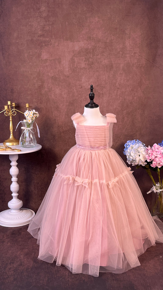 Fairy Flower Girl Dress for Wedding Pink Tulle Pageant Dress for Girls 7-16 Princess Junior Bridesmaid Dress with Bows