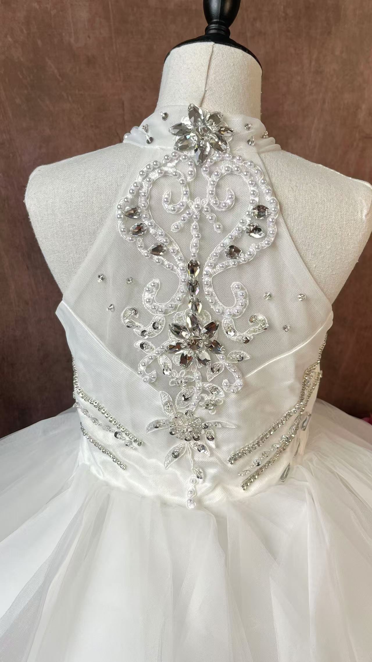 High Low Tulle Birthday Party Dress Flower Girl Dress for Wedding Children's Beaded White Princess Dress