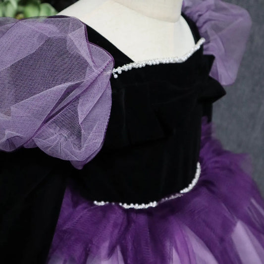 Girl Romantic Dress Tulle Purple Garden Flower Girl Dress Elegant Doll Dress