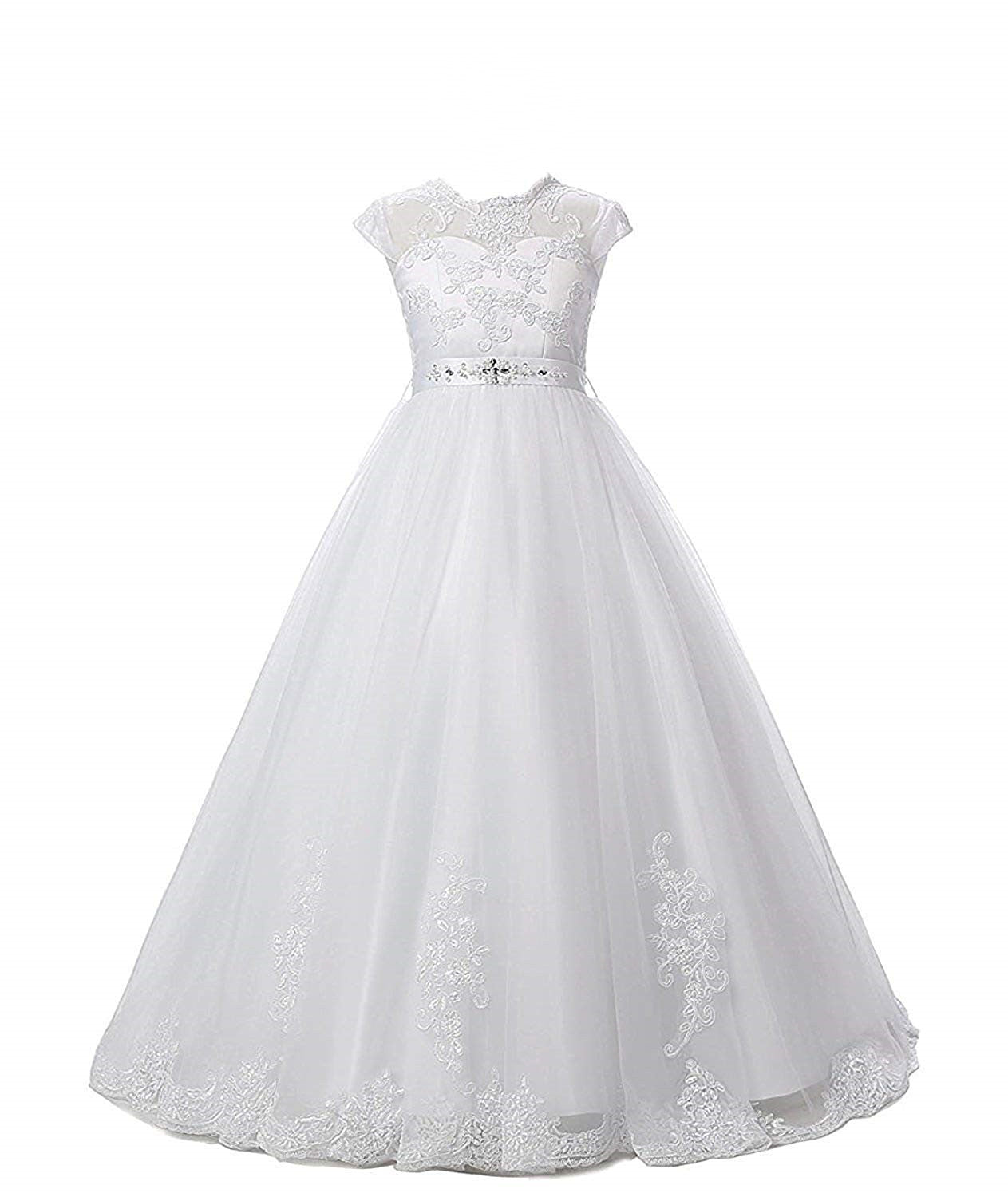 Tulle First Communion Dress Flower Girl Dress for Wedding Lace Up A line Puffy Appliques Girl Prom Dress