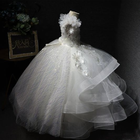 Flower Girl Dresses Lace Applique Kids Tulle Layered Floral Pageant Gowns for Weddings First Communion Dresses