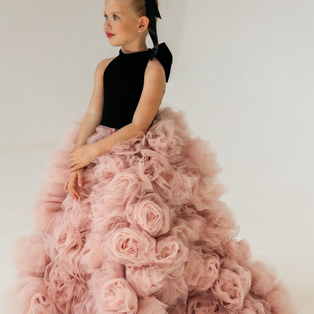 Tulle Flower Girl Dresses for Wedding Kids High Neck Princess Dress Girls Prom Party Ball Gown