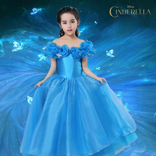 Cinderella Princess  Dress Elegant Pageant Dresses Ruffle Butterfly Flowers Organza Party Wedding Dress for Girls Ball Gown
