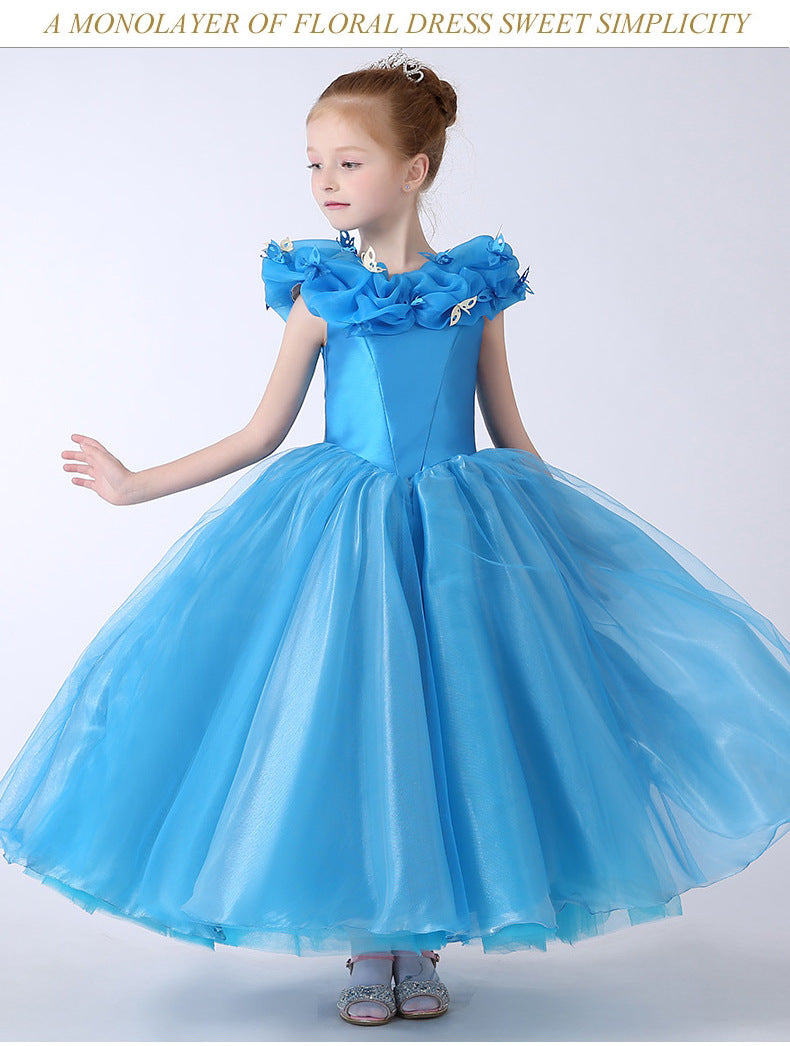 Cinderella Princess  Dress Elegant Pageant Dresses Ruffle Butterfly Flowers Organza Party Wedding Dress for Girls Ball Gown