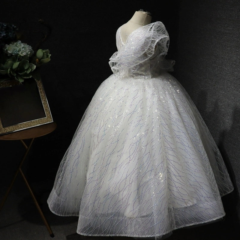 Organza Quinceanera Dresses Ball Gowns V-Neck Puffy Tulle Long Prom Sweet Dress