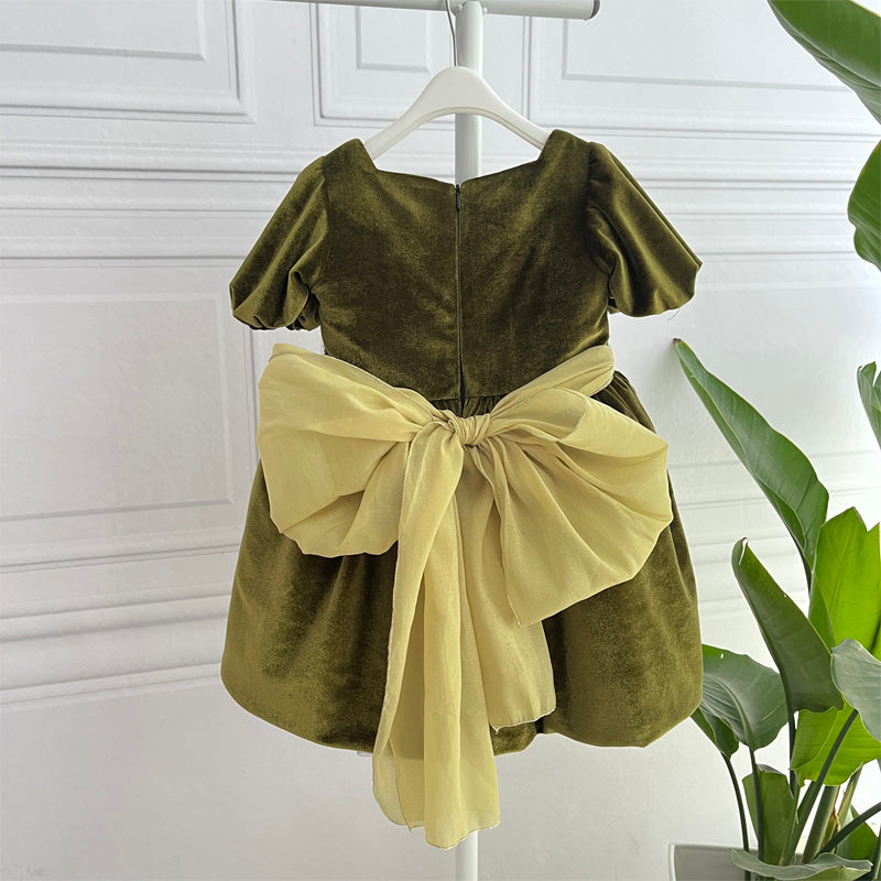 Girls Velvet Dress Ruffled Puff Sleeve Casual Spring Fall Dress Princess Christmas Party Dress Winter Outfits