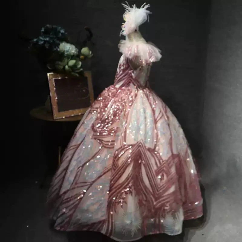 Sequin V-Neck Flower Girl Dress for Wedding Organza Birthday Party Dress Ball Gown