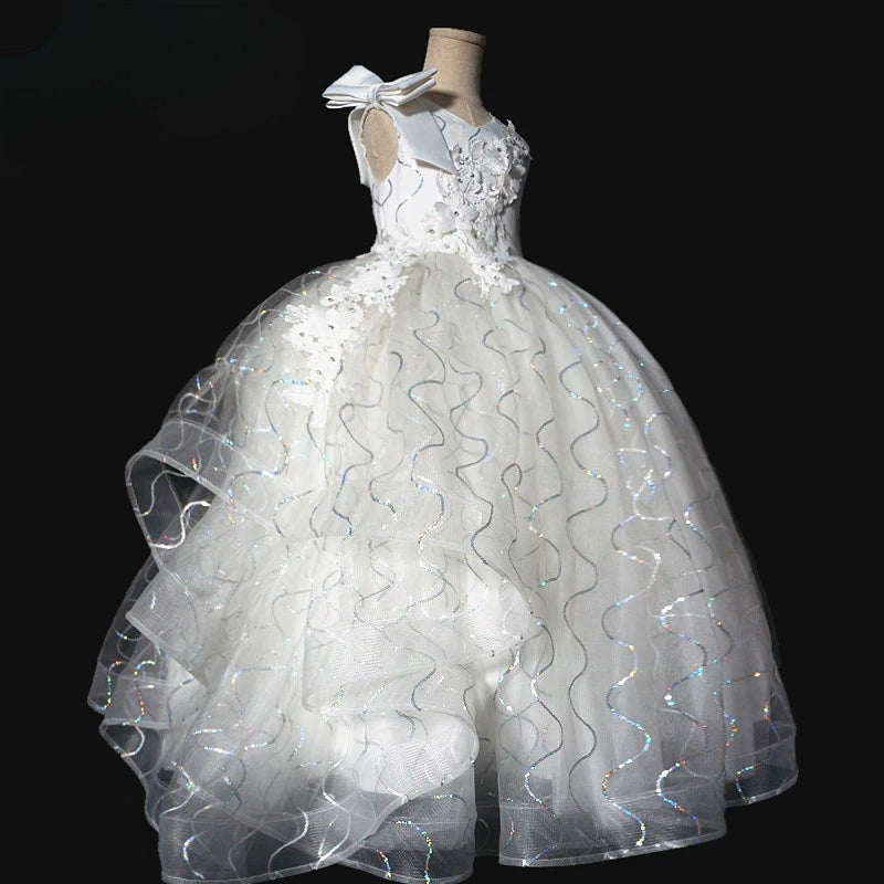 First communion Dress Girls Pageant Dress Floral Organza Ruffles Long Dresses for Birthday Party Dance Girls Ball Gowns