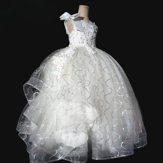 First communion Dress Girls Pageant Dress Floral Organza Ruffles Long Dresses for Birthday Party Dance Girls Ball Gowns