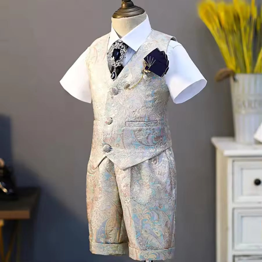 Children's Formal Vest Suit Wedding Birthday Baptism Party Boy Gown Piano Performance Costume Kids Waistcoat Sets