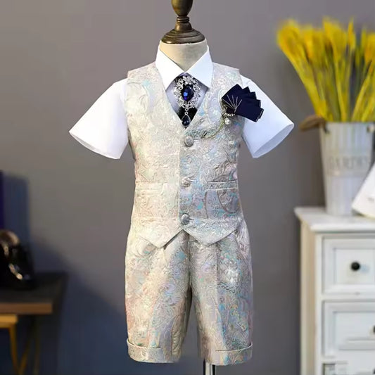 Children's Formal Vest Suit Wedding Birthday Baptism Party Boy Gown Piano Performance Costume Kids Waistcoat Sets